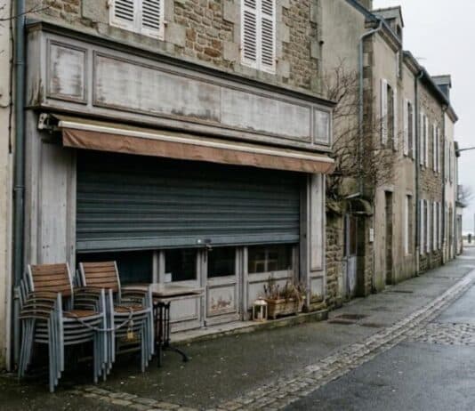 Défaillances au 3e trimestre 2026 : la restauration et le commerce alimentaire toujours sous pression Boutique de glace fermée en hiver, chaises empilées en terrasse