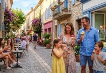 Ventes de glaces : un record en 2025, un printemps 2026 en forte hausse Clients achetant des glaces en terrasse un jour d'été